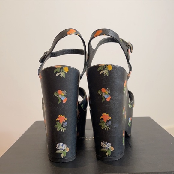 SAINT LAURENT Floral Leather Wedges Black - Picture 3 of 5